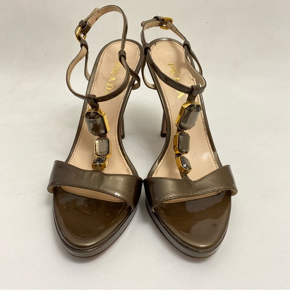 Prada Jewel Embellished Heels Heeled Sandals 6.5 / 36.5 Ankle Strap Stilettos - Picture 2 of 14